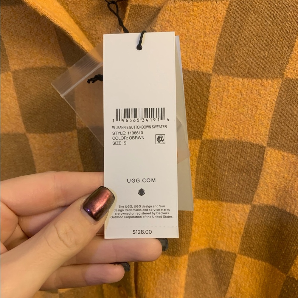 UGG Checkered Orange and Brown Knit Jeannie Button Up Sweater Top Size Small NWT - Picture 5 of 6